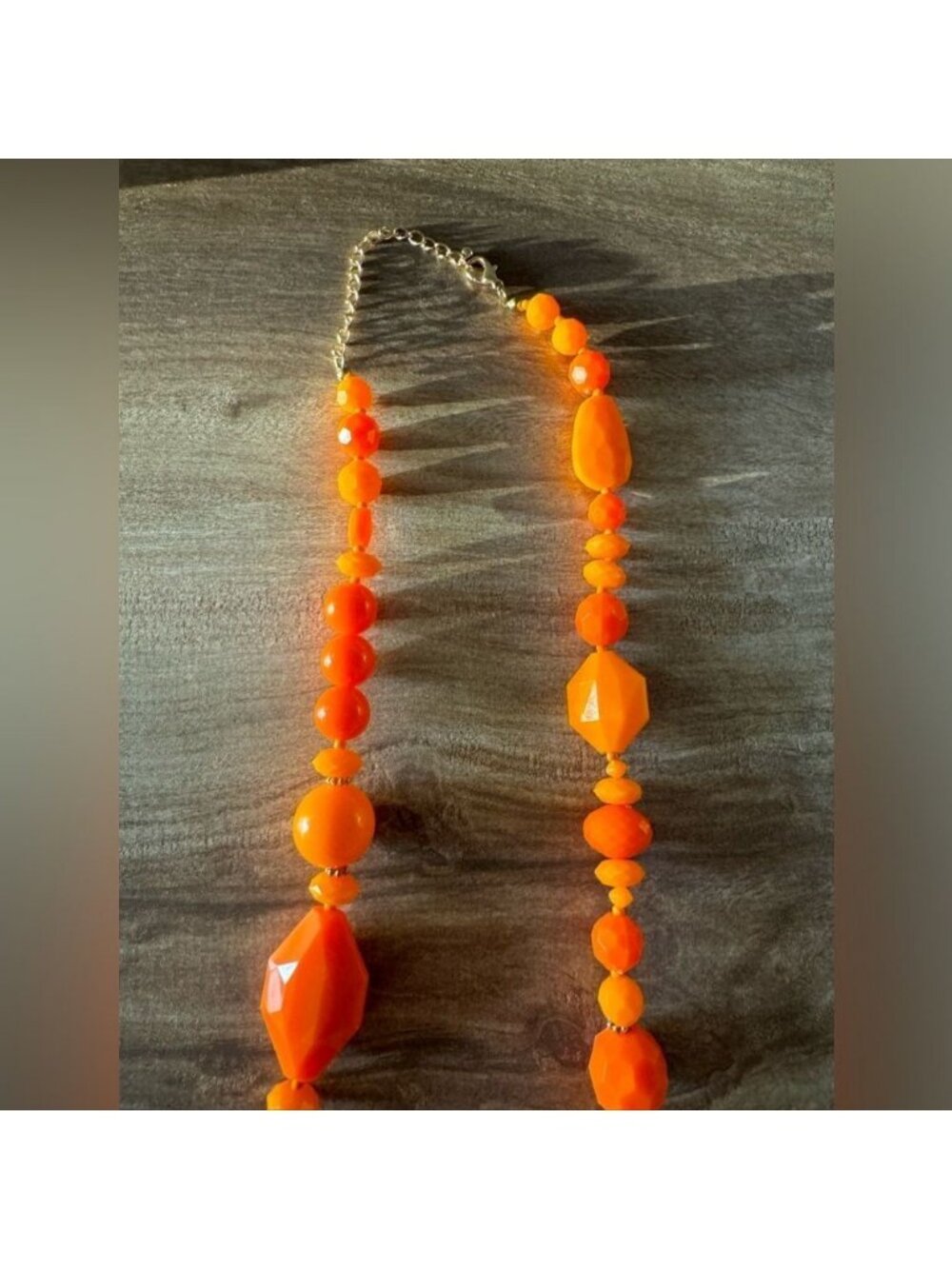 Multi-Faceted Orange Tangerine Beaded Graduated Acrylic Fashion Necklace Costume - Picture 3 of 8